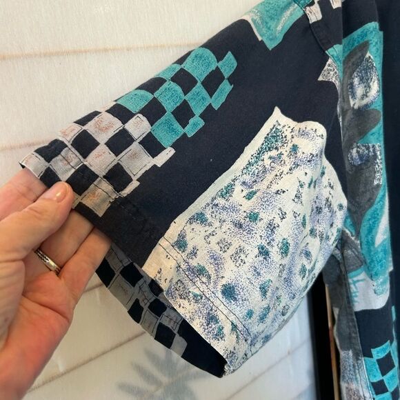 Vintage Goouch Retro Abstract Artsy Collared Short Sleeve Button Up Shirt M - Picture 5 of 7